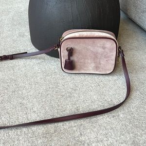 JCrew pink and burgundy velvet and leather mini crossbody bag like new!